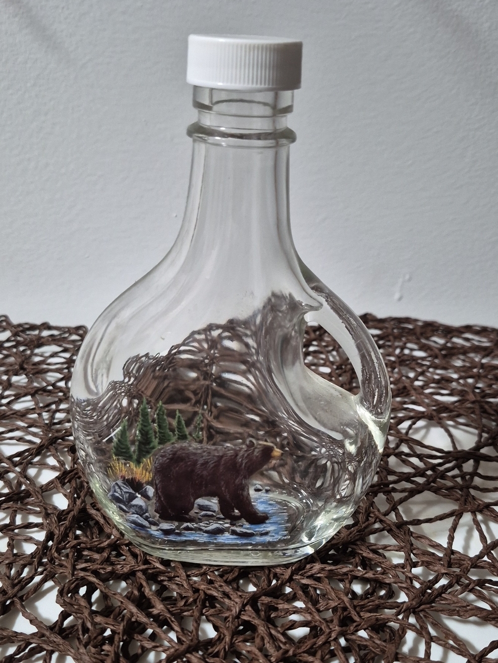 Clear Glass Bear Bottle with Brown Bear Illustration